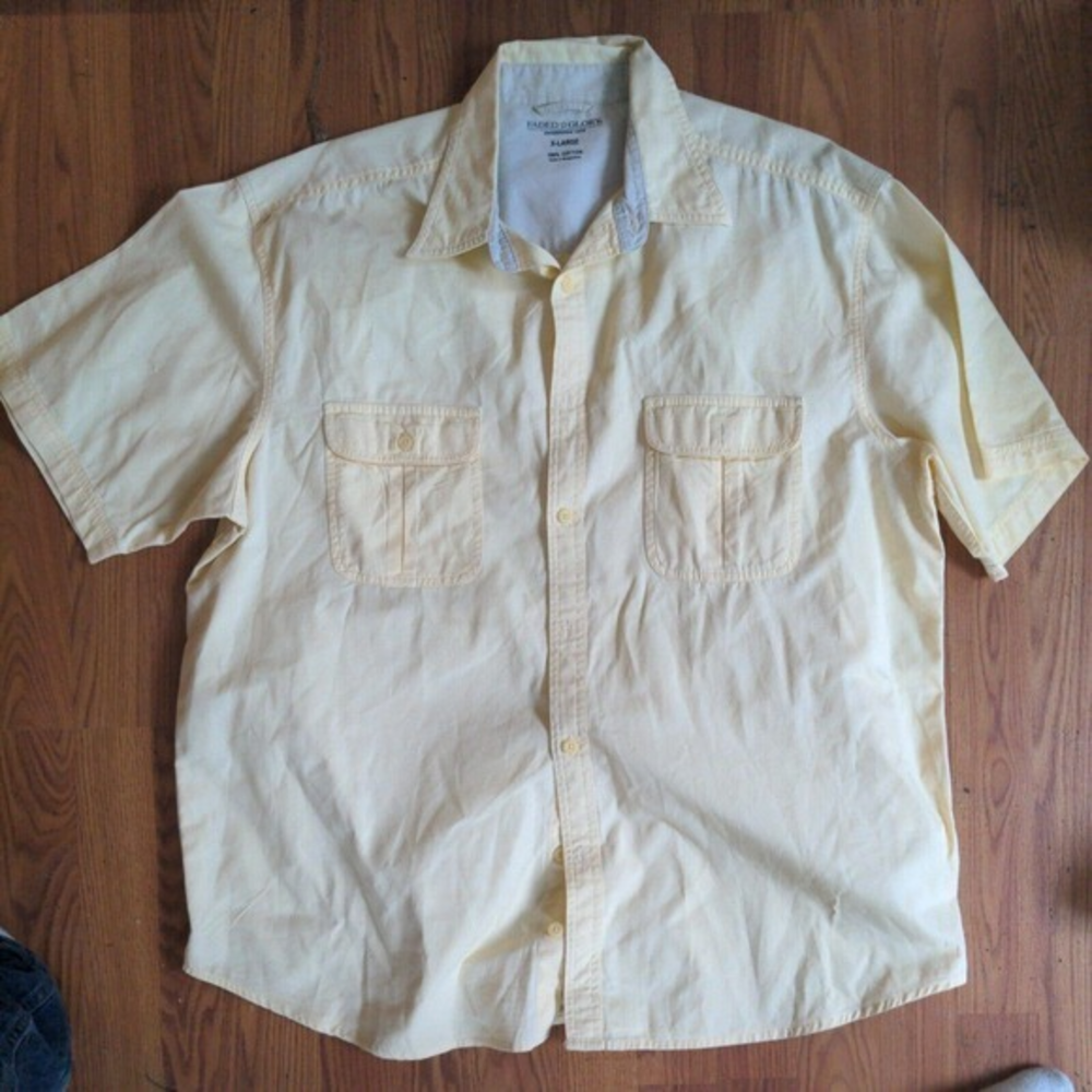 Faded Glory Men's Shirt Size XL Yellow 100% Cotton‎ Short Sleeve